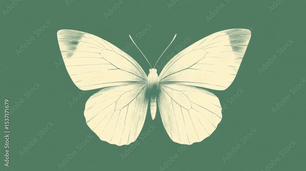 Obraz premium A pale yellow butterfly with delicate wings spread against a green background