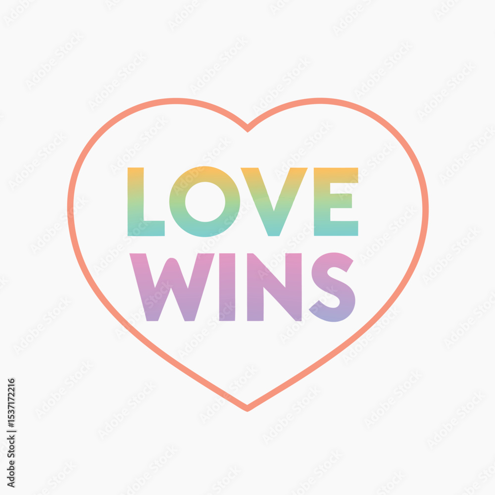 Pastel Rainbow Love Wins Text in Coral Heart Shape Graphic Design Element vector Pastel Rainbow Love Wins Text in Coral Heart Shape Graphic Design Element vector