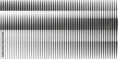 Black and white striped halftone gradient strips. Fading line gradation background. Repeating linear pattern backdrop. Parallel lines wallpaper for overlay, print, cover. Vector Doppler effect concept