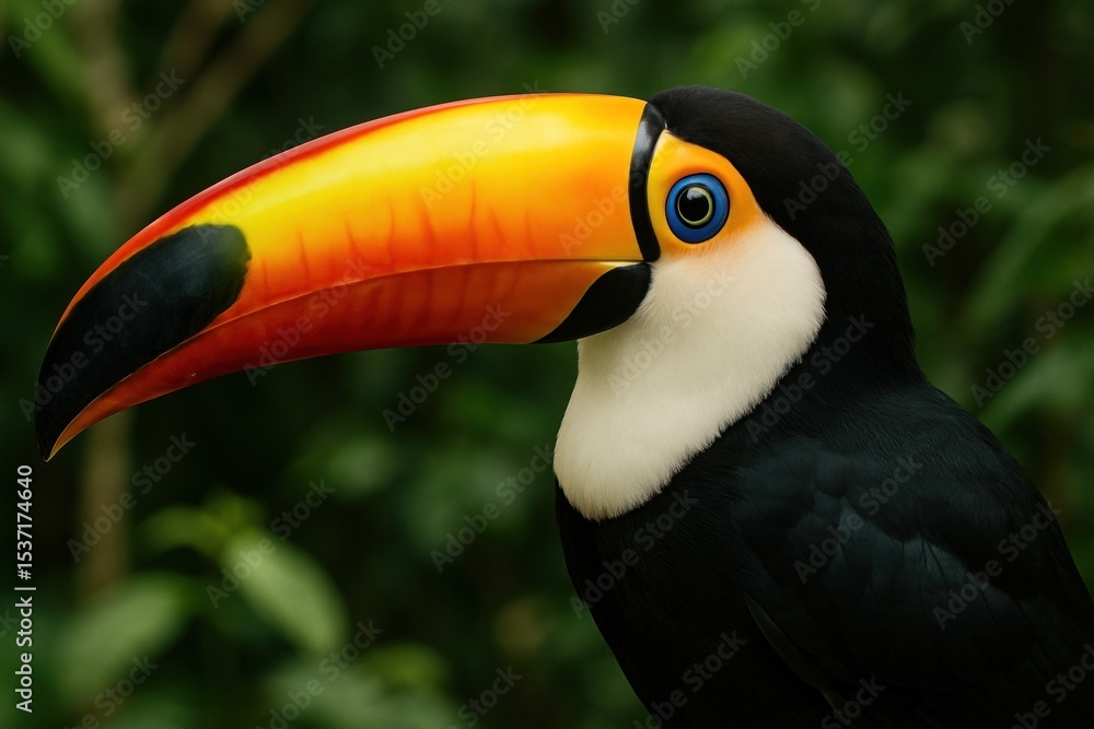 Naklejka premium Vibrant toucan in lush habitat.