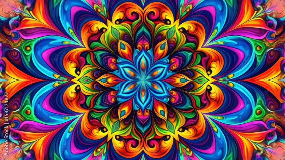 Vibrant, swirling colors merge in kaleidoscopic mandala design, creating a mesmerizing visual feast. Vibrant, swirling colors merge in kaleidoscopic mandala design, creating a mesmerizing visual feast.