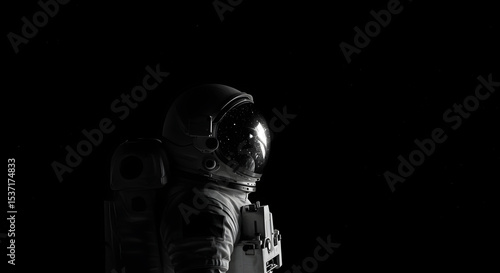 An astronaut exploring the vast, dark expanse of space against a starry black background