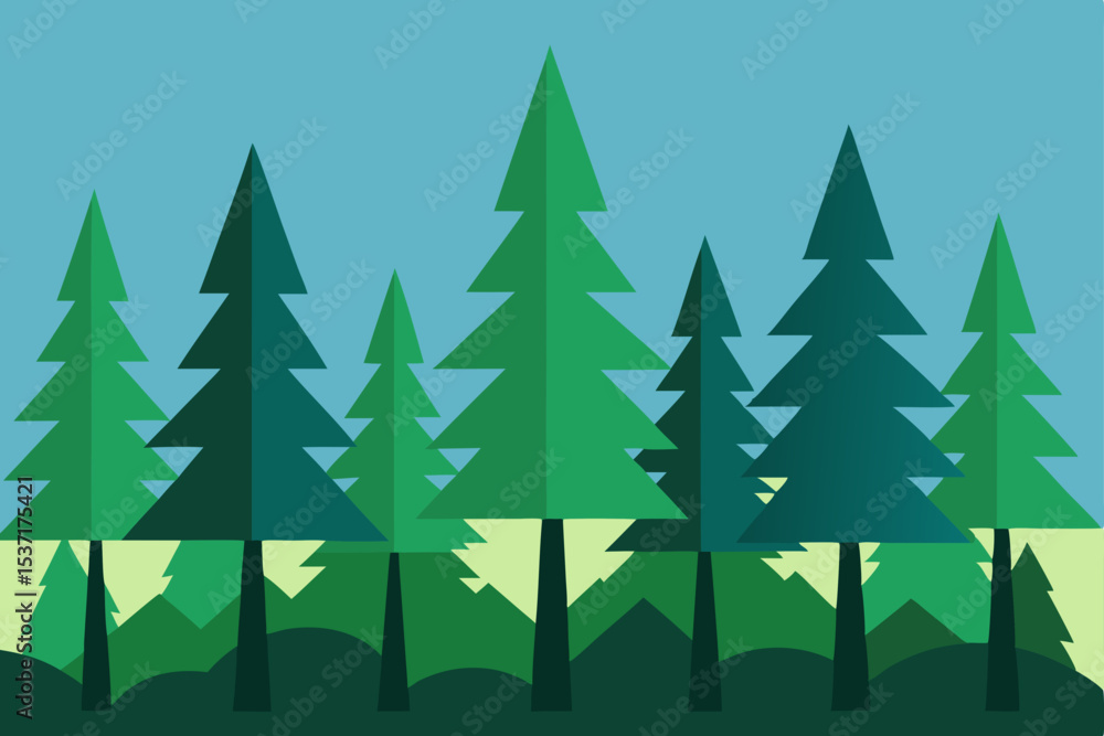 Obraz premium Vector illustration of a winter forest with Christmas trees, perfect for holiday season designs and New Year celebrations