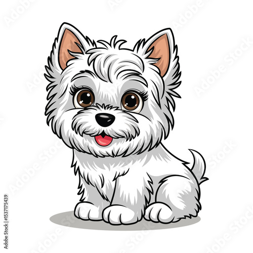 A cute, fluffy white puppy with large, round brown eyes and perky ears, resembling a West Highland White Terrier.