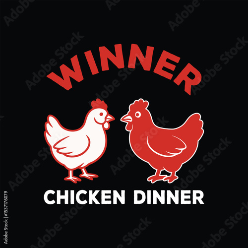 chicken, red, white, winner, dinner, text, logo, graphic design, minimalist
