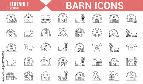 Set of Farm and Barnyard Icons for Agricultural and Rural Design Projects