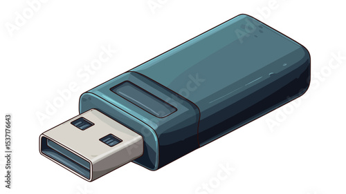 Isometric illustration of a teal or blue-green USB flash drive against a white background. The illustration is in a cartoonish or slightly stylized manner, not photorealistic.