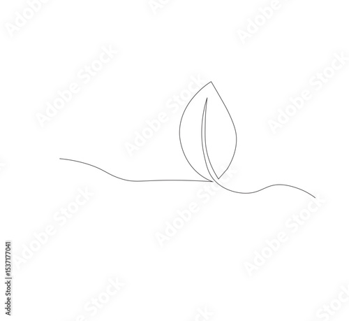 continuous line art sprouting shoots,white background,Plant leaf seed growing soil seedling agriculture concept design,vector illustrator