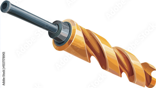 A digital illustration of a forstner drill bit. The bit is predominantly gold/yellow with a dark grey/black shank.  The illustration is detailed, showing the spiral flutes and cutting edges of the
