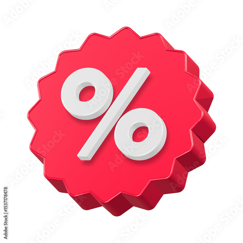 percent sale tag button 3d rendering red color