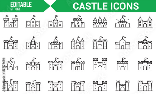 Editable Medieval Castle Icons for Architecture and Design Projects