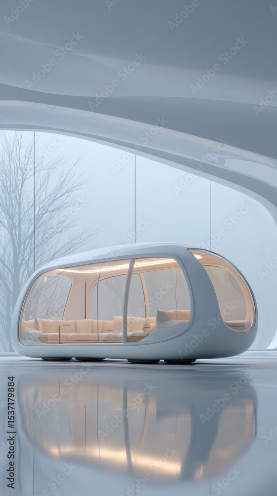 Obraz premium Futuristic Pod Design in a Modern Architectural Setting