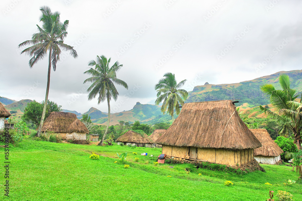 View of a traditional village in the Fiji archipelago View of a traditional village in the Fiji archipelago