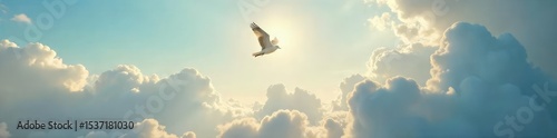 A lone bird soaring through a vast, open sky, symbolizing limitless freedom and boundless possibilities The image evokes a sense of liberation and escape , soaring, boundless, horizon