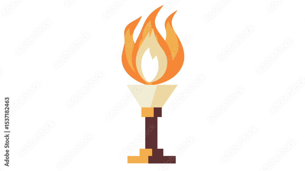 A digital illustration depicting a stylized torch with a flame. The torch is depicted in a simplified, flat style with a brown base and a light beige cup holding the flame. The flame is orange and A digital illustration depicting a stylized torch with a flame. The torch is depicted in a simplified, flat style with a brown base and a light beige cup holding the flame. The flame is orange and