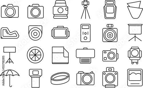 Outline photography equipment collection for studio camera accessories illustration