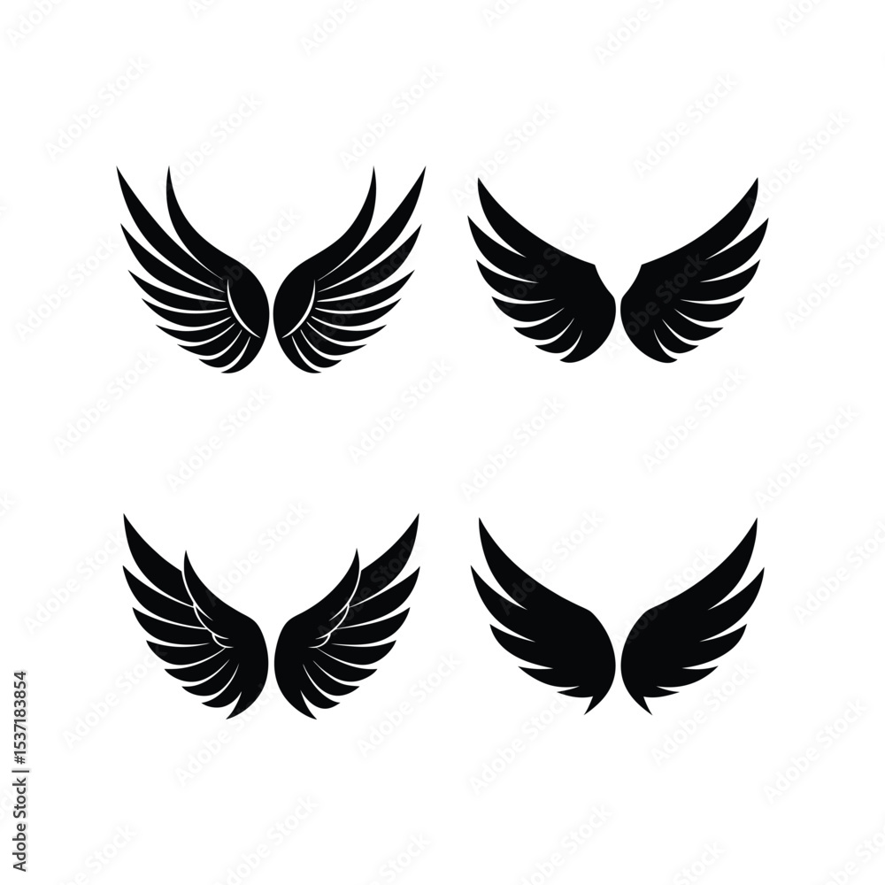 Wings icon silhouette set of vector illustration