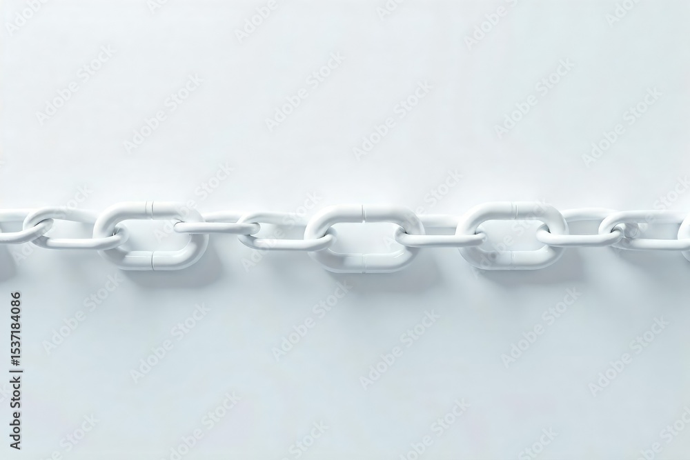 Fototapeta premium A series of white chains linked together, forming a continuous loop against a clean, bright background Perfect for concepts of connection, unity, and continuous improvement , chain, joined, seamless