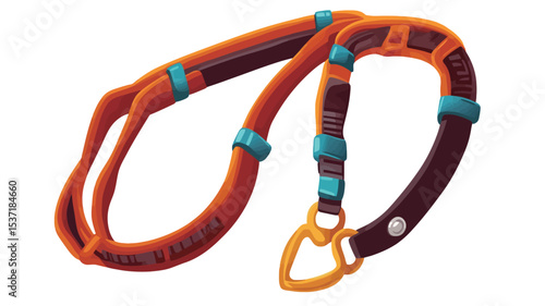 Close-up studio shot of a pet leash. The leash is primarily orange and brown, with teal accents along its length.  It appears to be made of a woven or braided material. The leash has a heart-shaped