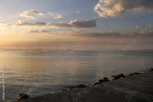 Beautiful sunset view over Manila Bay from Pasay, Metro Manila, Philippines. 