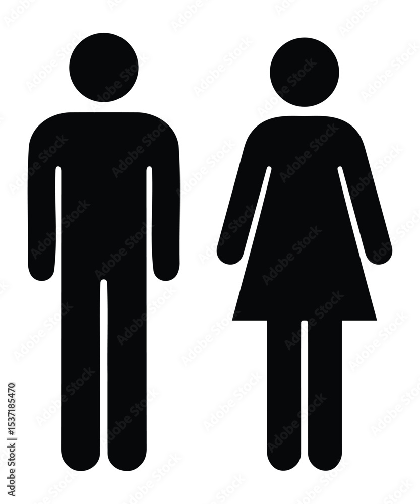 Minimalist male and female gender icon silhouettes for public signage, restrooms, or infographic designs Minimalist male and female gender icon silhouettes for public signage, restrooms, or infographic designs