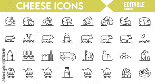 Editable Icons Representing Various Types of Cheese for Food Projects