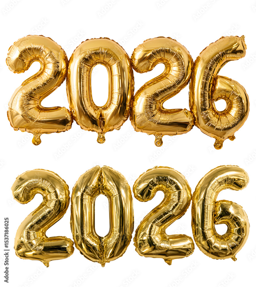 Golden 2026 balloons, isolated on transparent background, celebrate the upcoming year Golden 2026 balloons, isolated on transparent background, celebrate the upcoming year