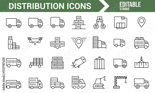 Set of Distribution and Delivery Service Icons in Editable Format