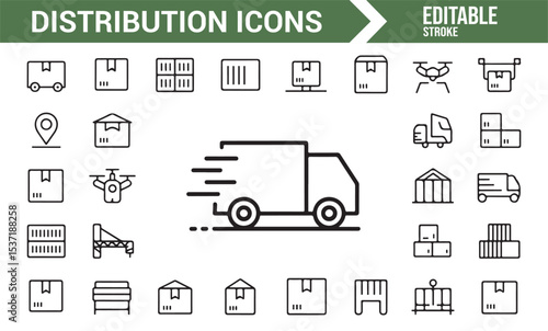 Editable Logistics and Delivery Icons for Shipping and Warehouse Management