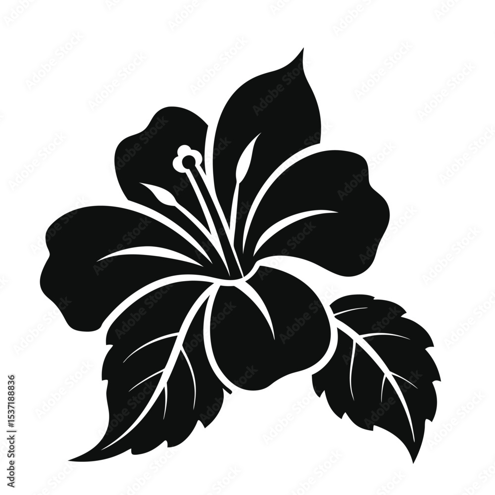 Obraz premium Black Hibiscus Silhouette Vector Icon Design