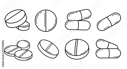 A set of pill icons isolated white background, business and internet design