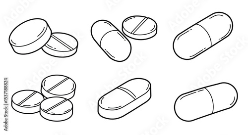 A set of pill icons isolated white background, business and internet design
