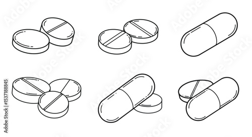 A set of pill icons isolated white background, business and internet design