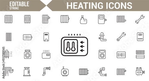 Icons Representing Boilers, Heaters, and Heating Systems for Comfort