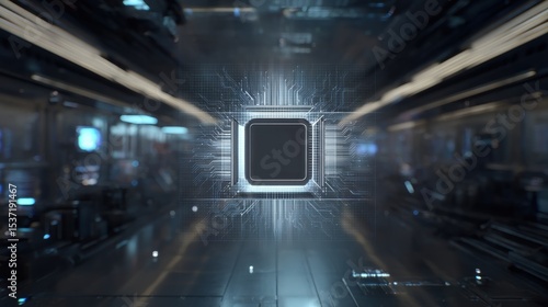 Fototapeta Naklejka Na Ścianę i Meble -  Futuristic Corridor with Central Light Panel