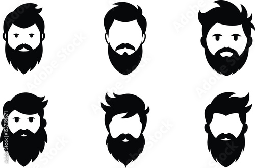 Vector set of cartoon people faces & Beards with various expressions, perfect for avatars or icons