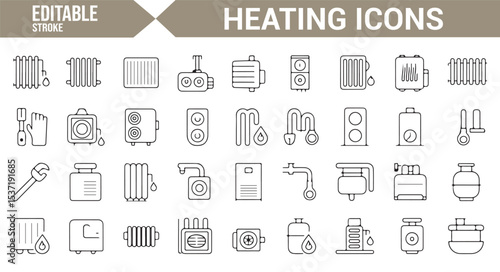 Set of Heating Equipment and Home Comfort Icons in Editable Vector Format