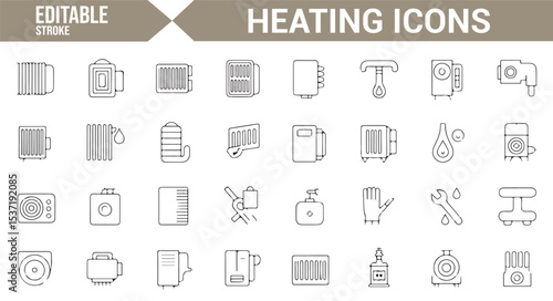 Editable Vector Icons for Heating Systems, Boilers, and Home Comfort