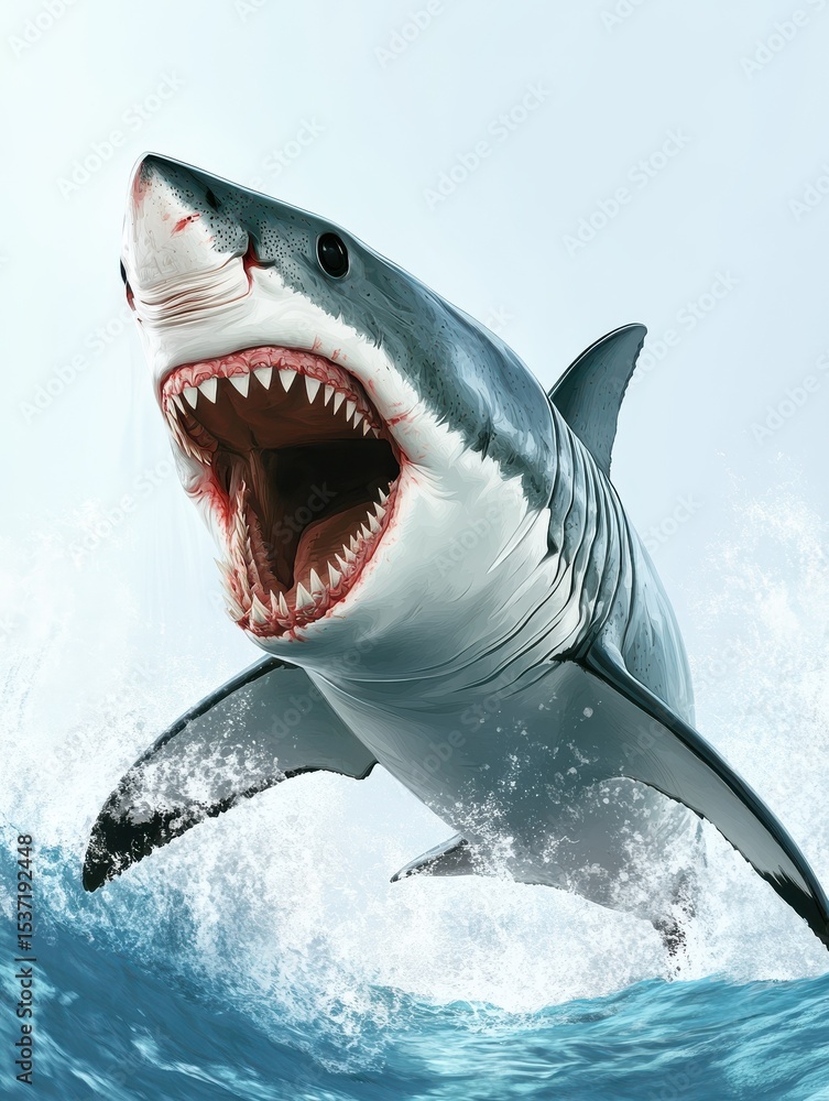 Obraz premium PNG Illustration of a great white shark with open mouth and sharp teeth