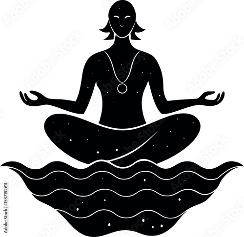yoga on the beach  silhouette vector on a transparent background