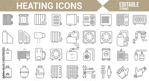 Set of Temperature Control and Heating Equipment Icons for Residential and Commercial Use