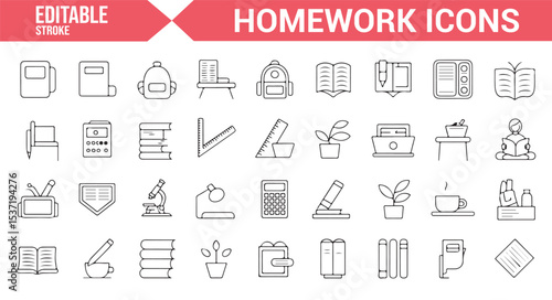 School and Homework Icons for Student Projects in Editable Format