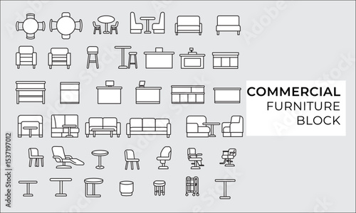 Furniture icon commercial Floor plan icons set for interior design.architectural project furniture elements for commercial project.