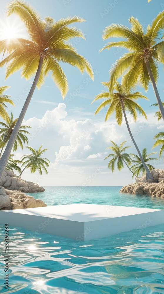 Fototapeta premium Tropical Beach Palm Trees and Platform