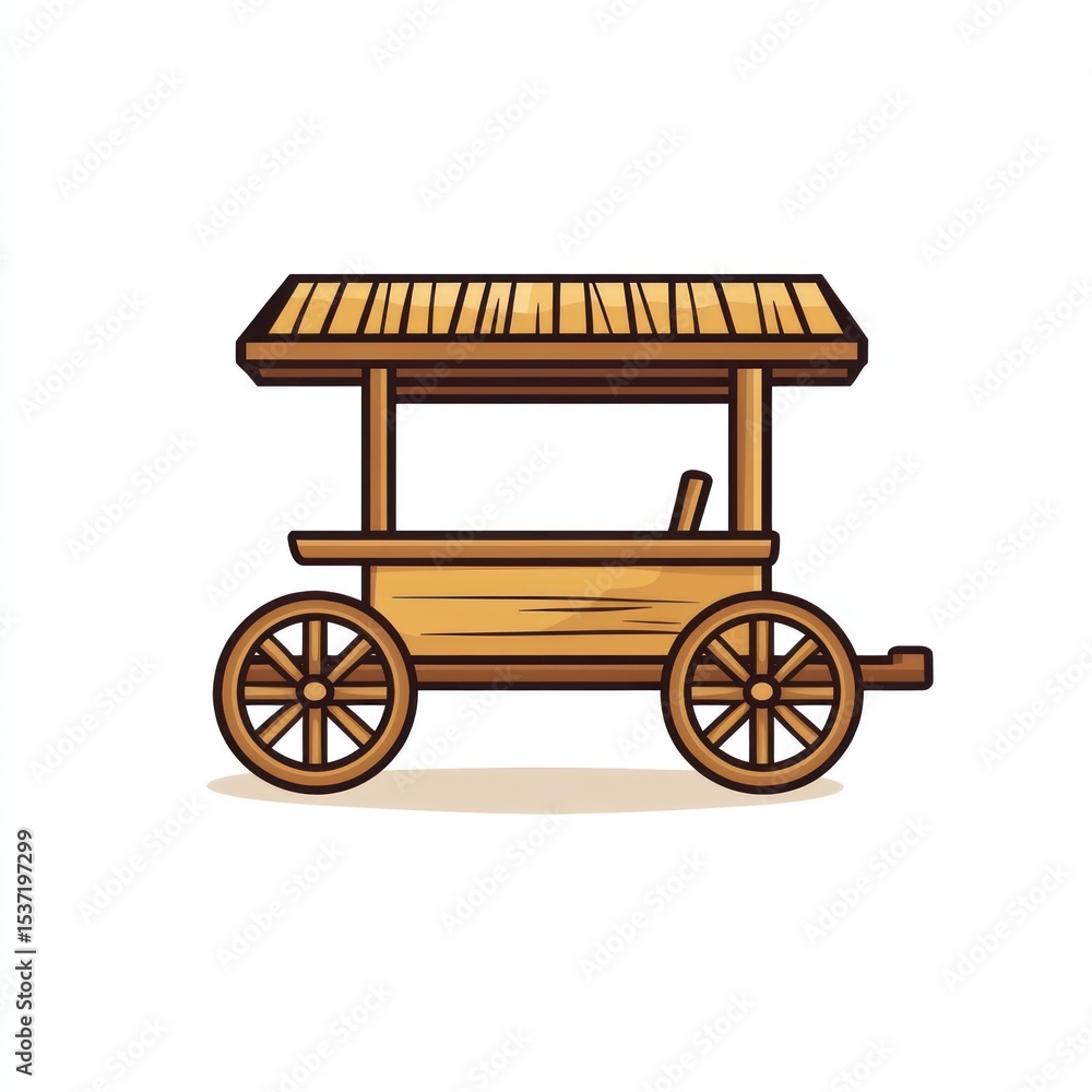 Fototapeta premium Cartoon wooden cart with a roof