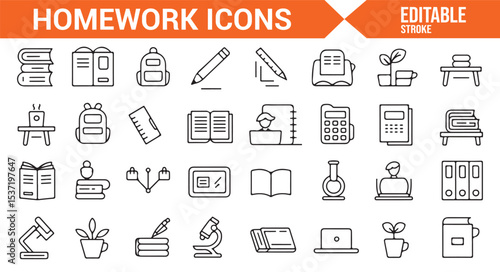 Editable Vector Icons for Student Life, School, and Learning