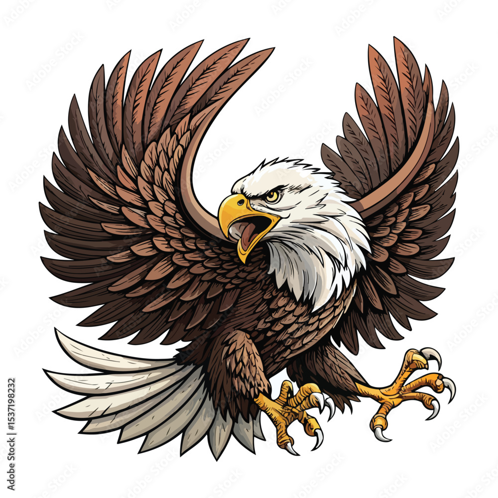 Obraz premium Flying Bald Eagle Mascot Vector – Aggressive Bird Clipart Design