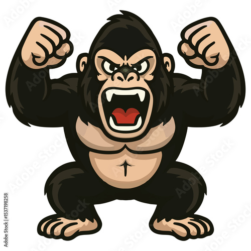 Angry Cartoon Gorilla Mascot Illustration – Strong Wild Animal Vector


