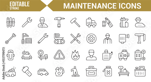 Icons for Maintenance Tools, Safety, and Repair Services in Editable Format