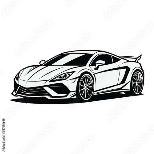 Modern Sports Car Vector – Sleek Supercar Outline Illustration

